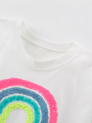 White cotton baby girls' top with rainbow sequin detail