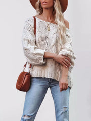 Rust pullover sweater featuring oversized and cable knit