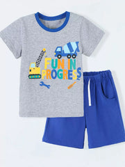 Children's Construction Vehicle Tee And Shorts Set, side view