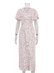 Feminine Floral Flutter Sleeve Midi Dress