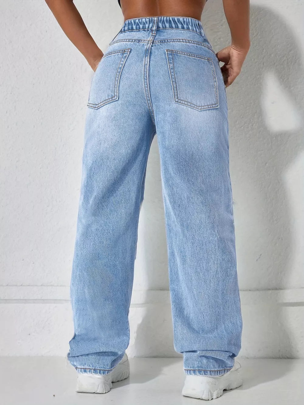 Distressed Wide Leg Jeans in Light Blue, product detail
