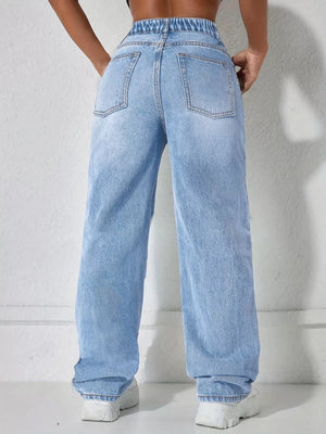 Distressed Wide Leg Jeans in Light Blue, product detail