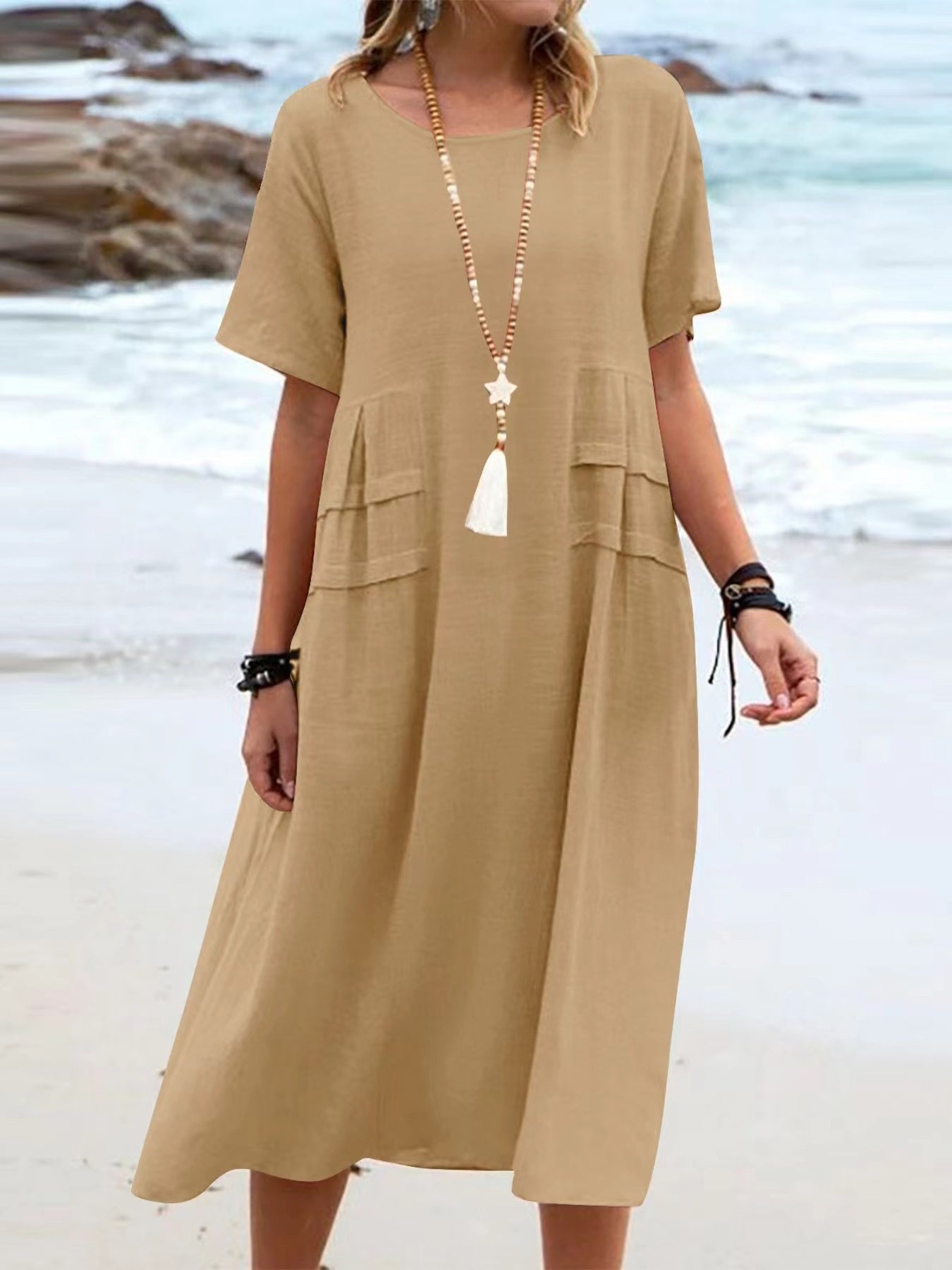 Full Size Casual Linen Blend Midi Dress in Royal Blue, view 11
