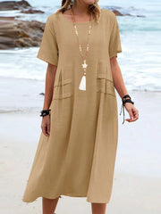 Full Size Casual Linen Blend Midi Dress in Royal Blue, view 11