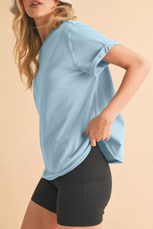 Round neck t-shirt, cotton blend with elastane, casual fit