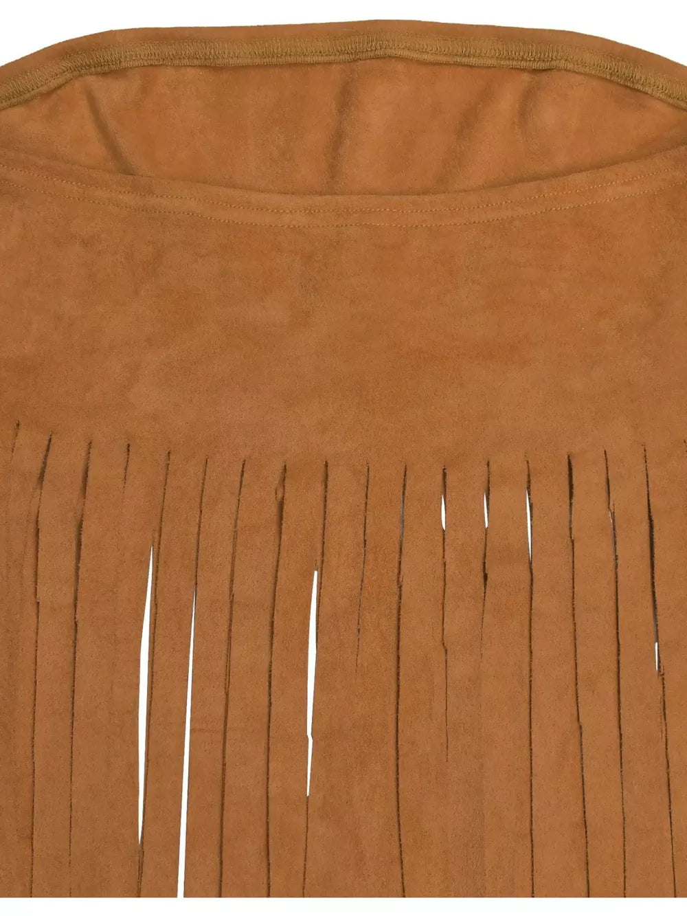Caramel suede tube top with bohemian fringe detail