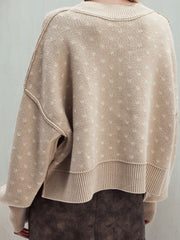 Dotted knit cropped crewneck sweater in Dust Storm, featuring a crew neckline and ribbed hem.