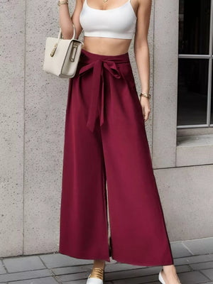 High-waisted Wide-leg Pants in Pink, model styling view