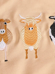 Children's Farm Animal Embroidered Top And Pants Set in Off-white, close-up detail