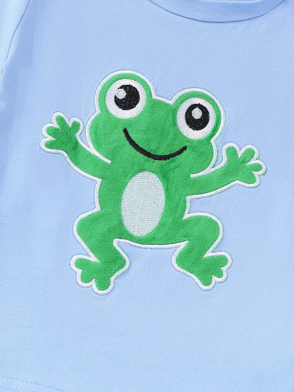 Children's Frog T-shirt And Plaid Shorts Set, close-up detail