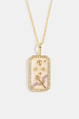 14K gold-plated Sagittarius zodiac sign crystal pendant necklace with celestial details.