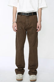 Chocolate wide leg carpenter pants with utility seams and pockets