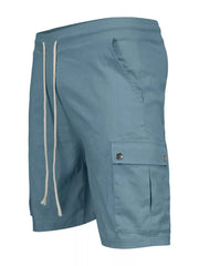Men's Full Size Drawstring Casual Cargo Shorts in Light Gray, model styling view