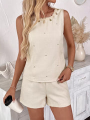 Embellished linen two-piece maternity set, buttoned, imported