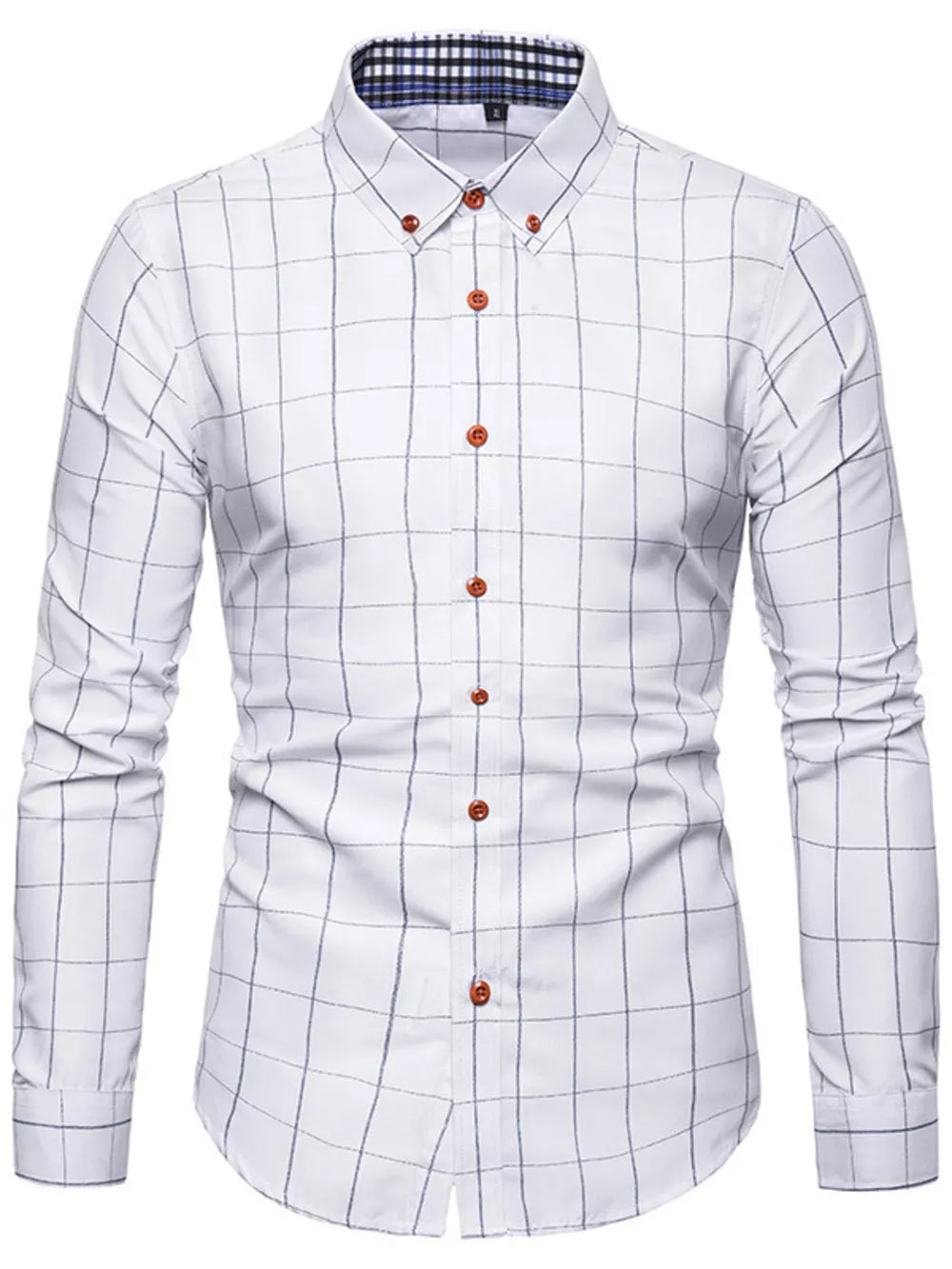 Men's Plus Size Classic Plaid Button-down Shirt, close-up detail