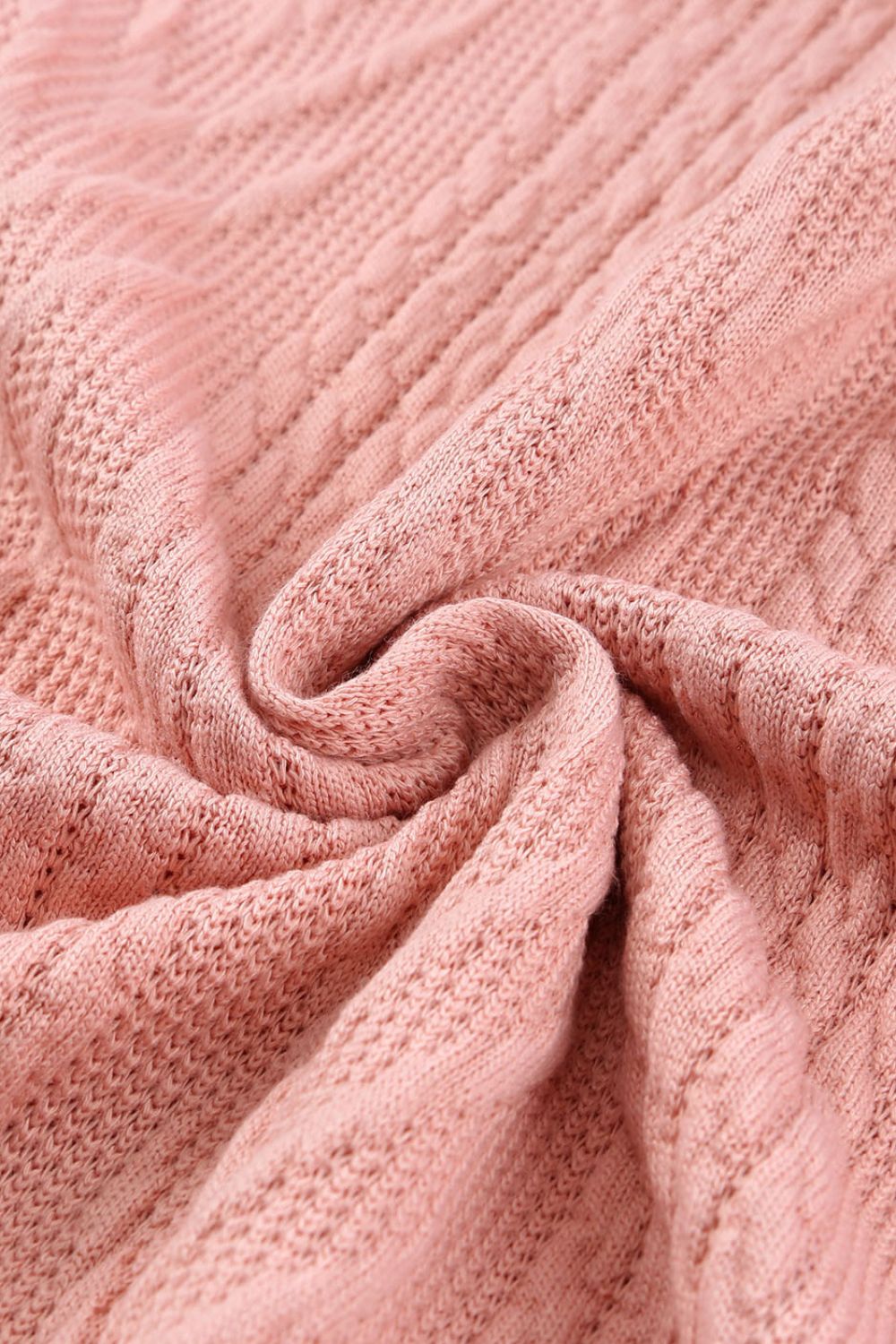 Pale Blush sweater with textured chevron knit and open stitch detail