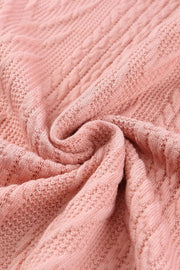 Pale Blush sweater with textured chevron knit and open stitch detail