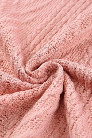 Pale Blush sweater with textured chevron knit and open stitch detail