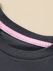 Kids dark gray cotton crew neck t-shirt with pink trim detail