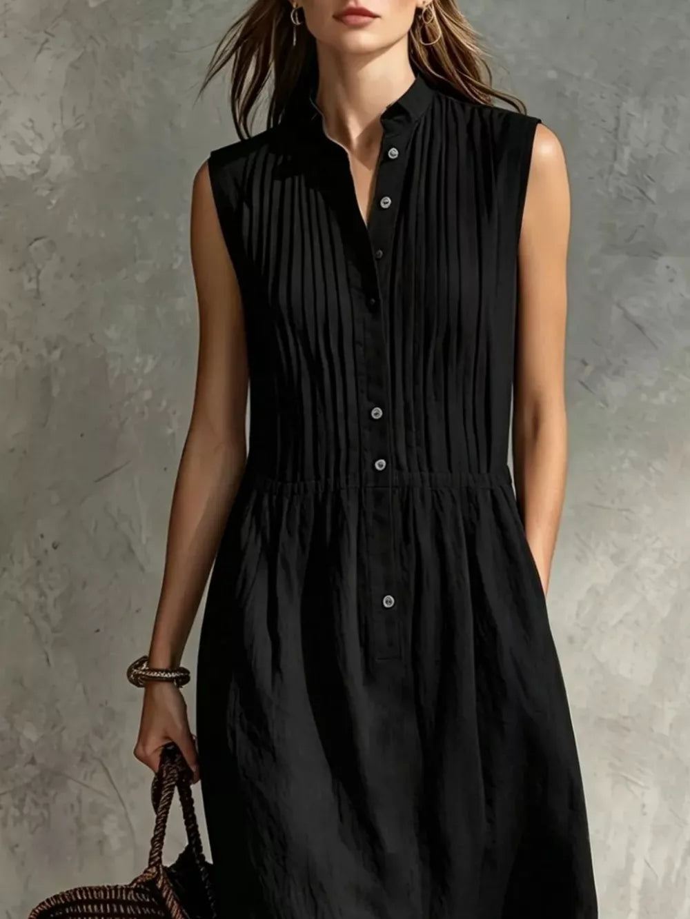 Sleeveless Button Front Midi Dress Plus Size, model styling view