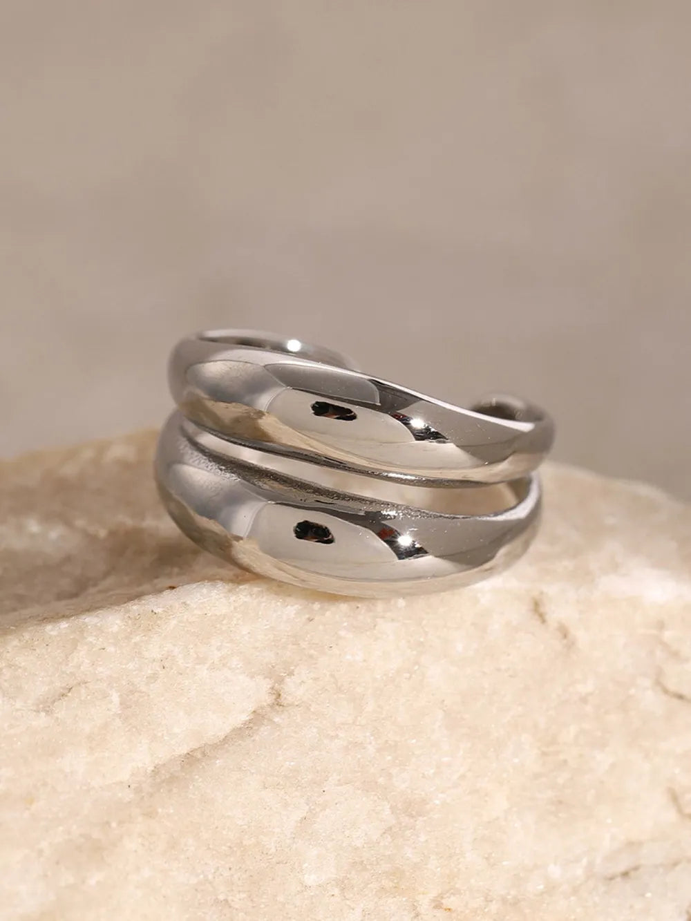 Silver double band open ring with a smooth, polished finish.