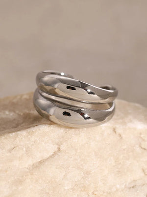 Silver double band open ring with a smooth, polished finish.