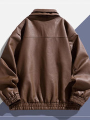 Sleek Faux Leather Bomber Jacket For Him