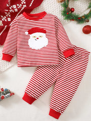 Baby red and white striped Santa pajama set with applique detail