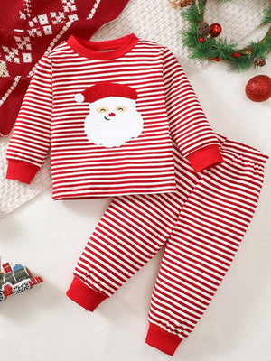 Baby red and white striped Santa pajama set with applique detail