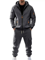 Men's Plus Size Casual Zip-up Hoodie And Cargo Pants Set in Dark Gray, product detail