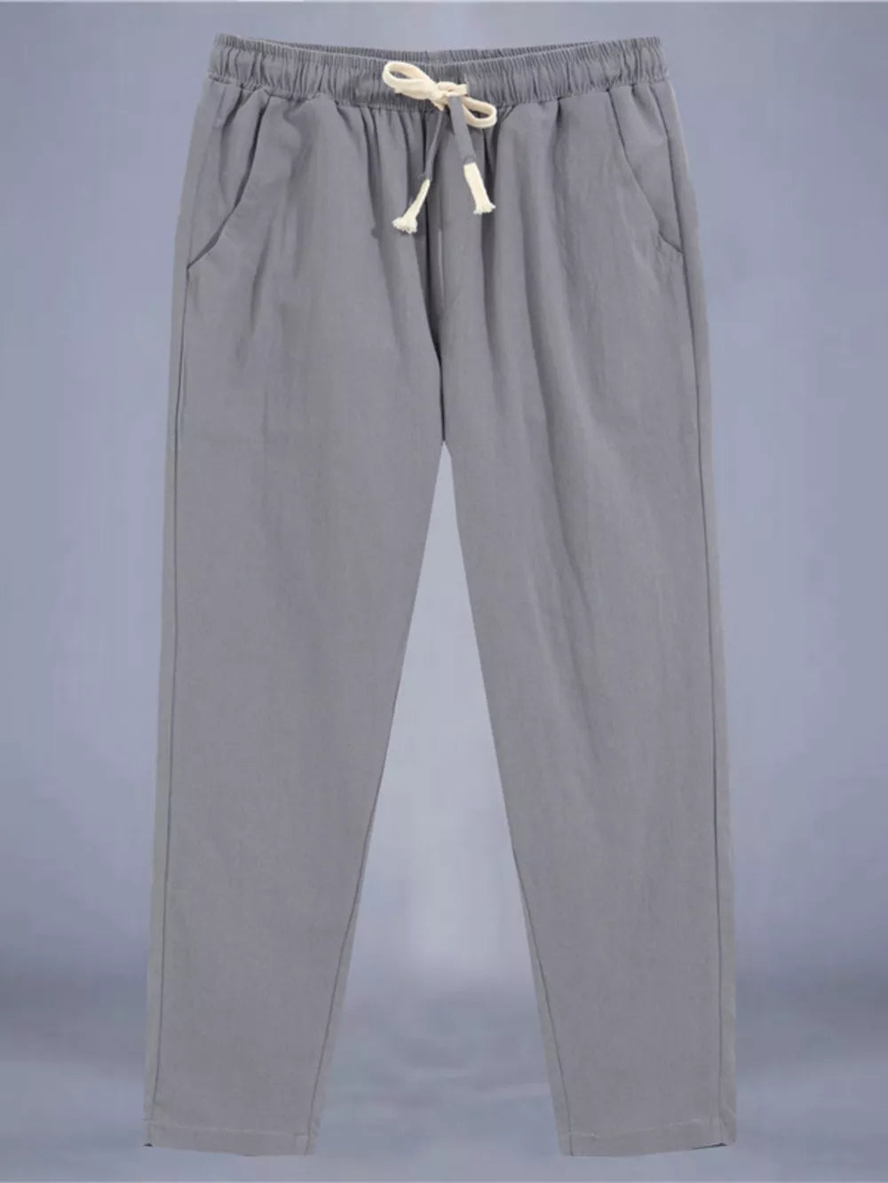 Men's Plus Size Drawstring Loose Fit Pants in White, back view