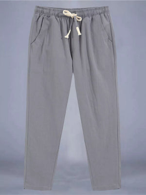 Men's Plus Size Drawstring Loose Fit Pants in White, back view