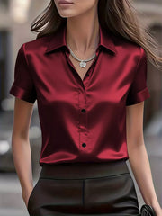 Satin Short-sleeve Shirt in White, front view