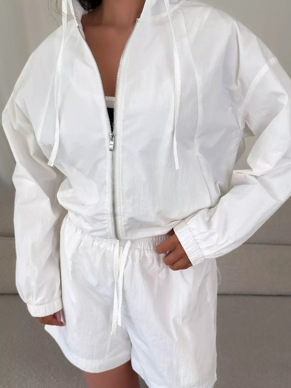 Lightweight Hooded Jacket And Shorts Set, model styling view