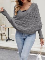 Cable Knit Batwing Sleeve Sweater in Black, back view