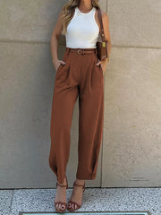 High-waisted Pleated Pants in Brown, view 11