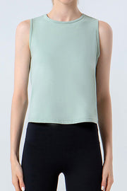 Light green sleeveless performance tank top with crew neck.