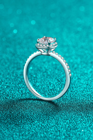 Silver cushion cut moissanite ring with pavé band