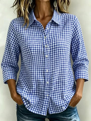 Full Size Plaid Collared Button Up Shirt, front view