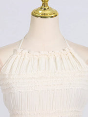 Textured halter neck maxi dress in ivory with smocked bodice detail