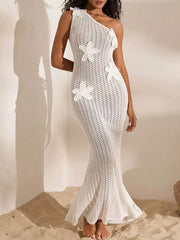 Elegant Crochet One-shoulder Maxi Gown