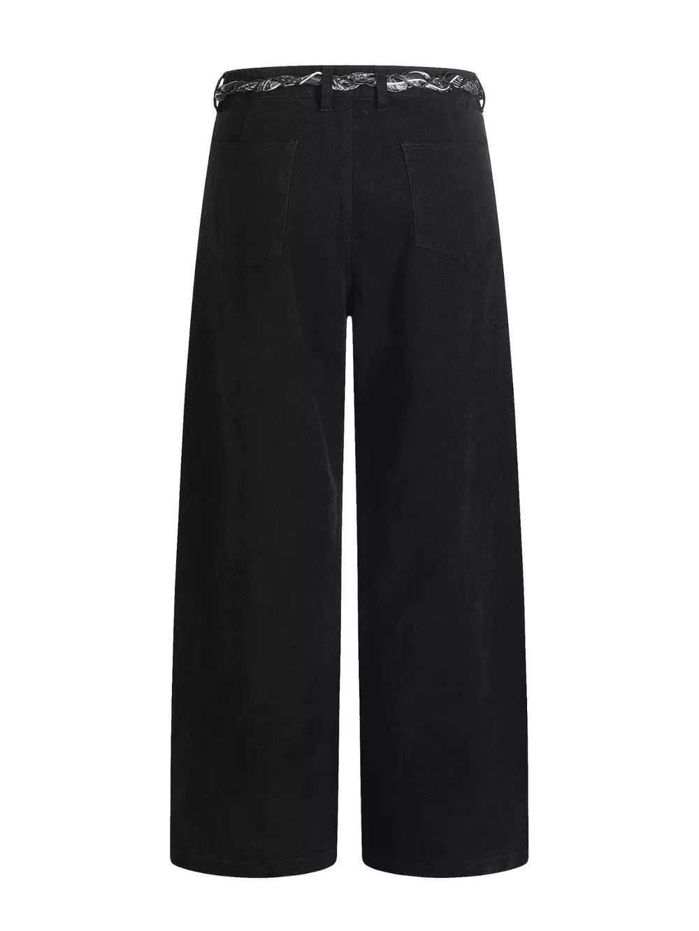 Black maternity pants with wide legs, relaxed fit, and a decorative belt.