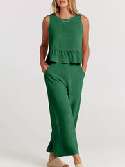 Ruffled Hem Sleeveless Top And Wide-leg Pants Set Plus Size in Black, view 15