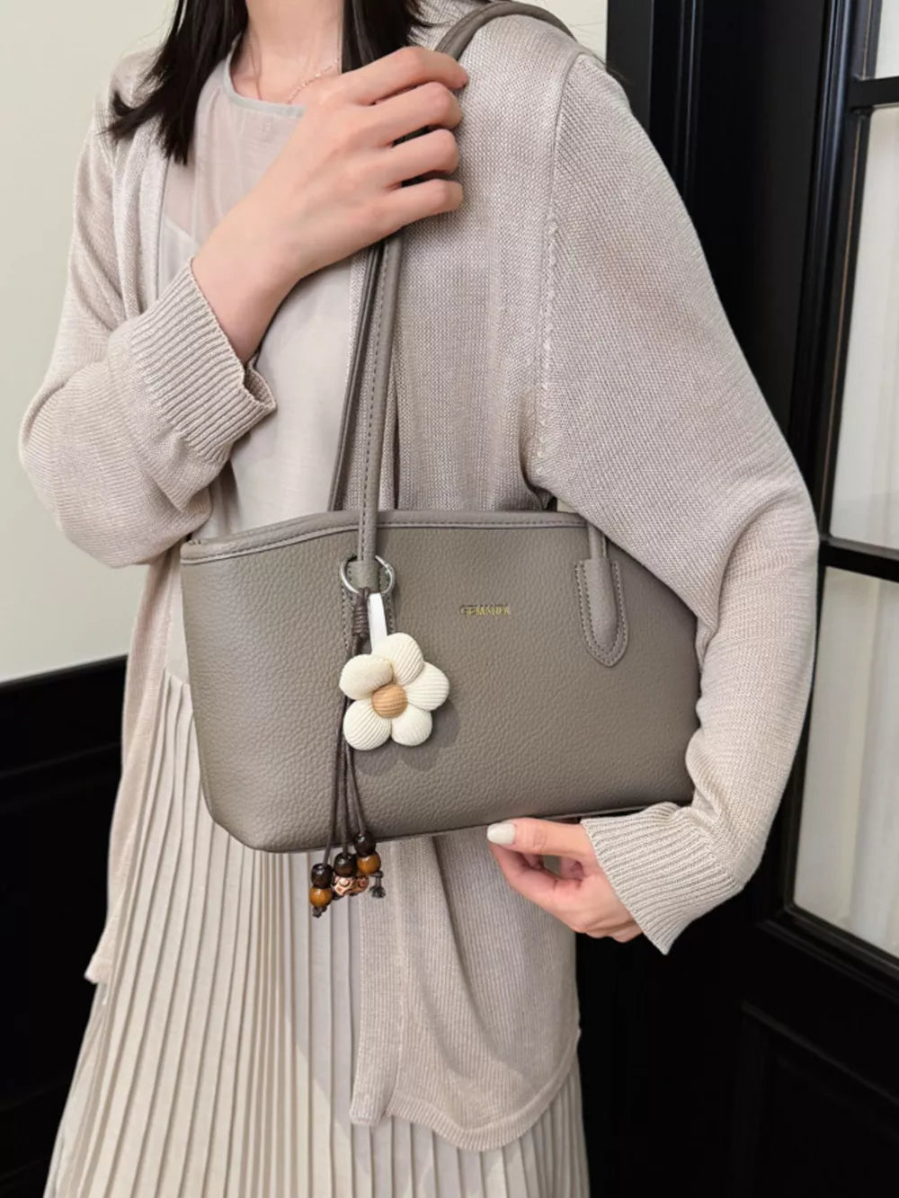 Pu Leather Shoulder Bag in Gray, back view