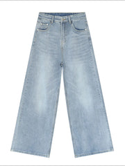Light blue wide-leg denim jeans with a vintage wash and relaxed fit.