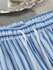Light blue striped pajama pants with drawstring waist