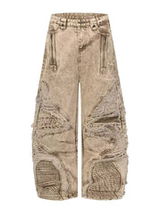 Men's Distressed Wide-leg Jeans Plus Size in Khaki, front view