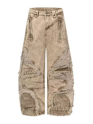 Men's Distressed Wide-leg Jeans Plus Size in Khaki, front view