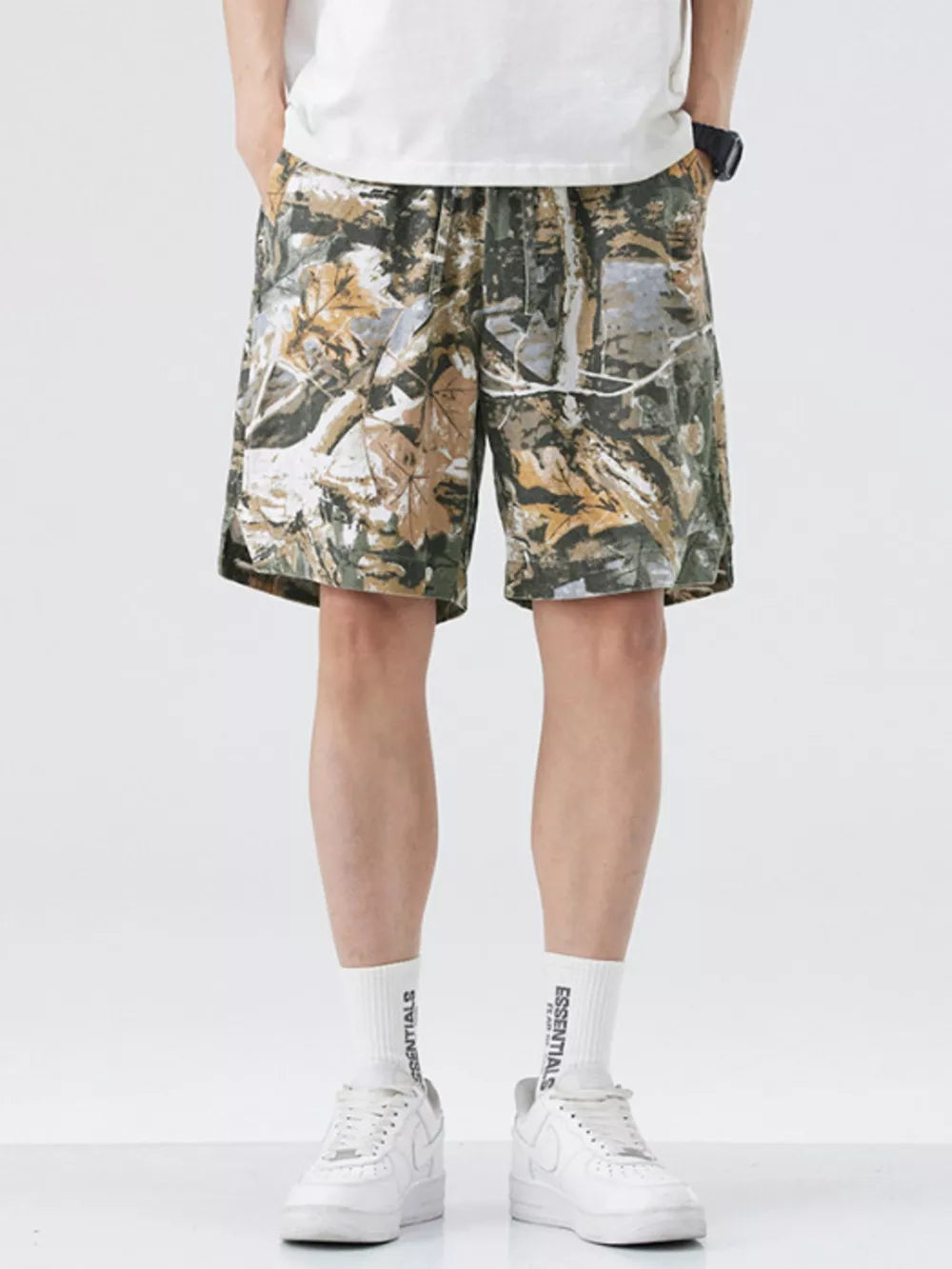 Men's camouflage print trunks in Black Forest, featuring a relaxed fit and comfortable waistband.