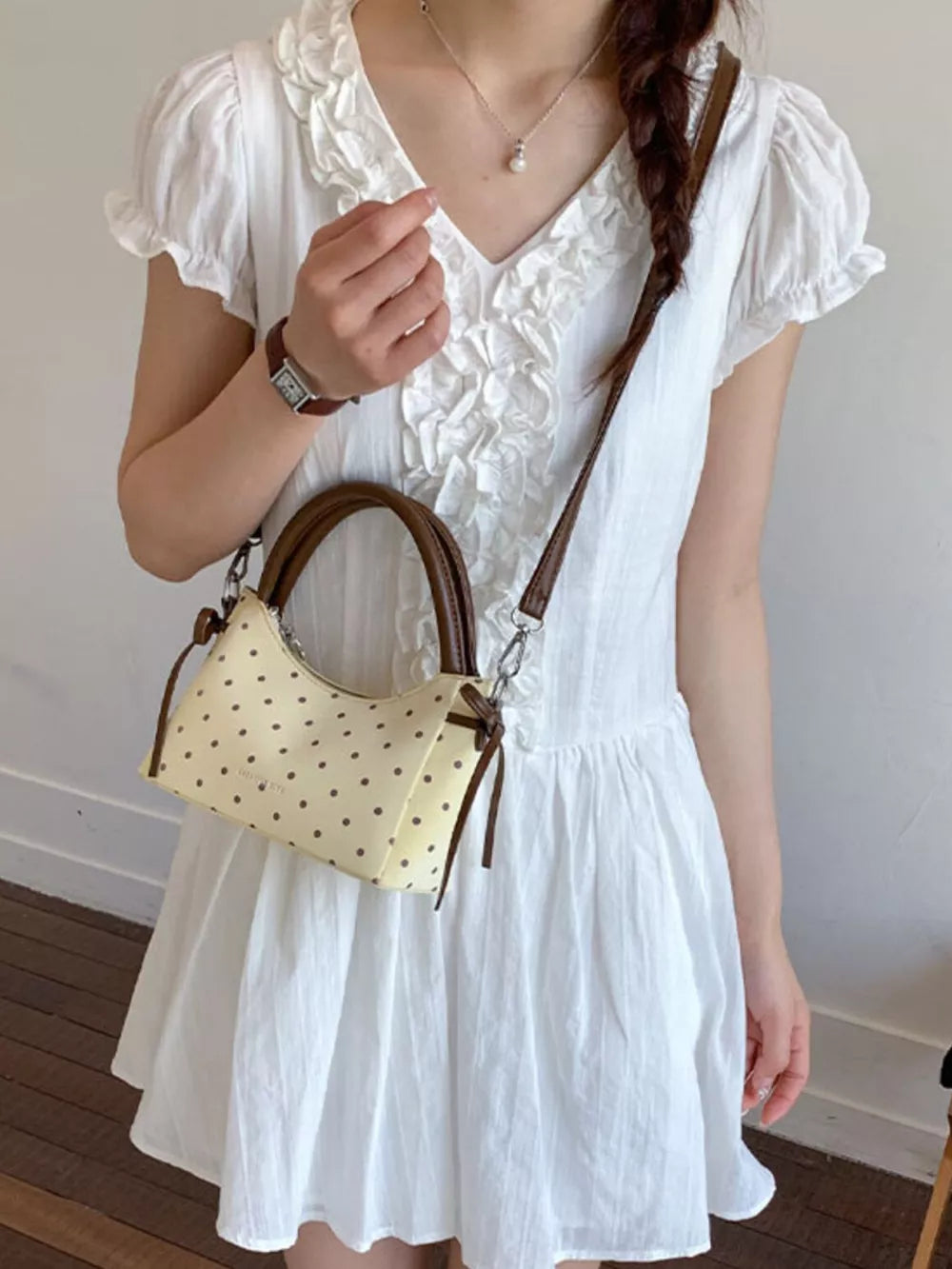 Polka Dot Mini Crossbody Bag in Blue, product detail